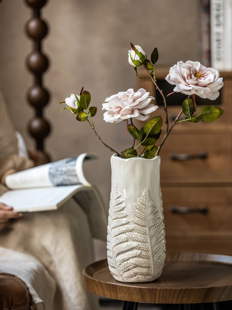 Vintage Embossed Ceramic Vase Luxury Home Decor Flower Vase for Entryway Decoration