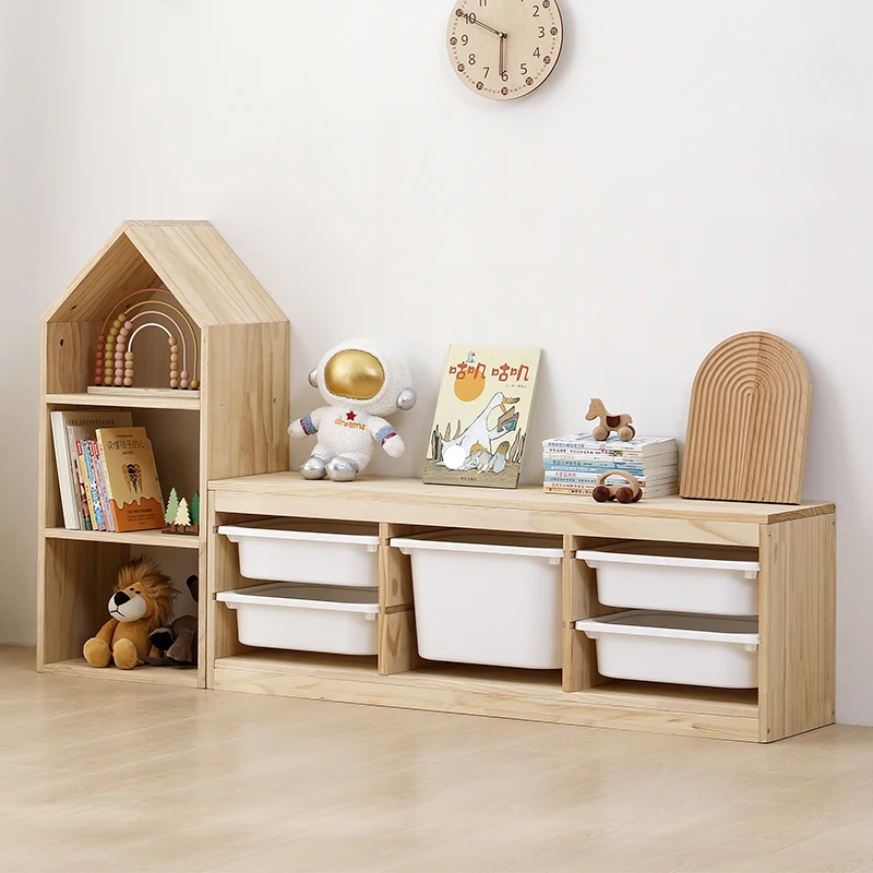 Children's toy storage cabinet Solid wood children's car supplies Picture book bookshelf Shelf 2-in-1 baby storage cabinet
