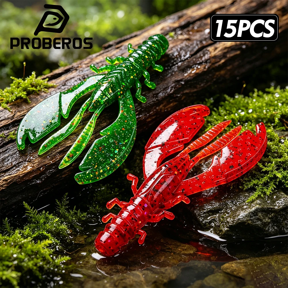 PROBEROS 15Pcs/Bag Simulation Crawfish Soft Bait Flexible Glitter Crayfish Lure Realistic Swimming Action Pike Fishing Accessori