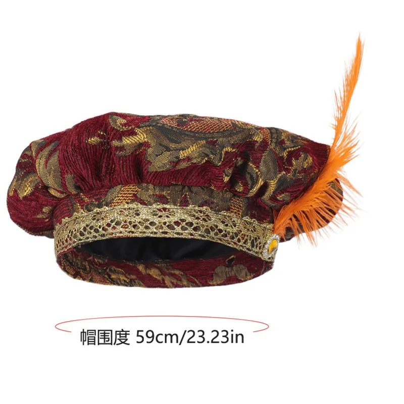 Sombrero de brocado revolucionario isabelino Tudor renacentista del siglo XVIII para hombres y mujeres, sombrero flexible de poeta Medieval de lujo para Halloween