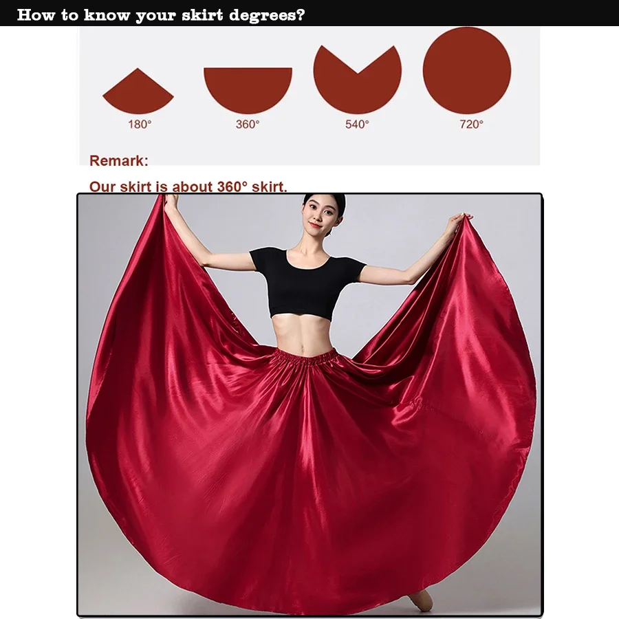 Dames satijnen lange rok met elastische tailleband voor ballroom Latin buikdans volledige cirkel prestatierok