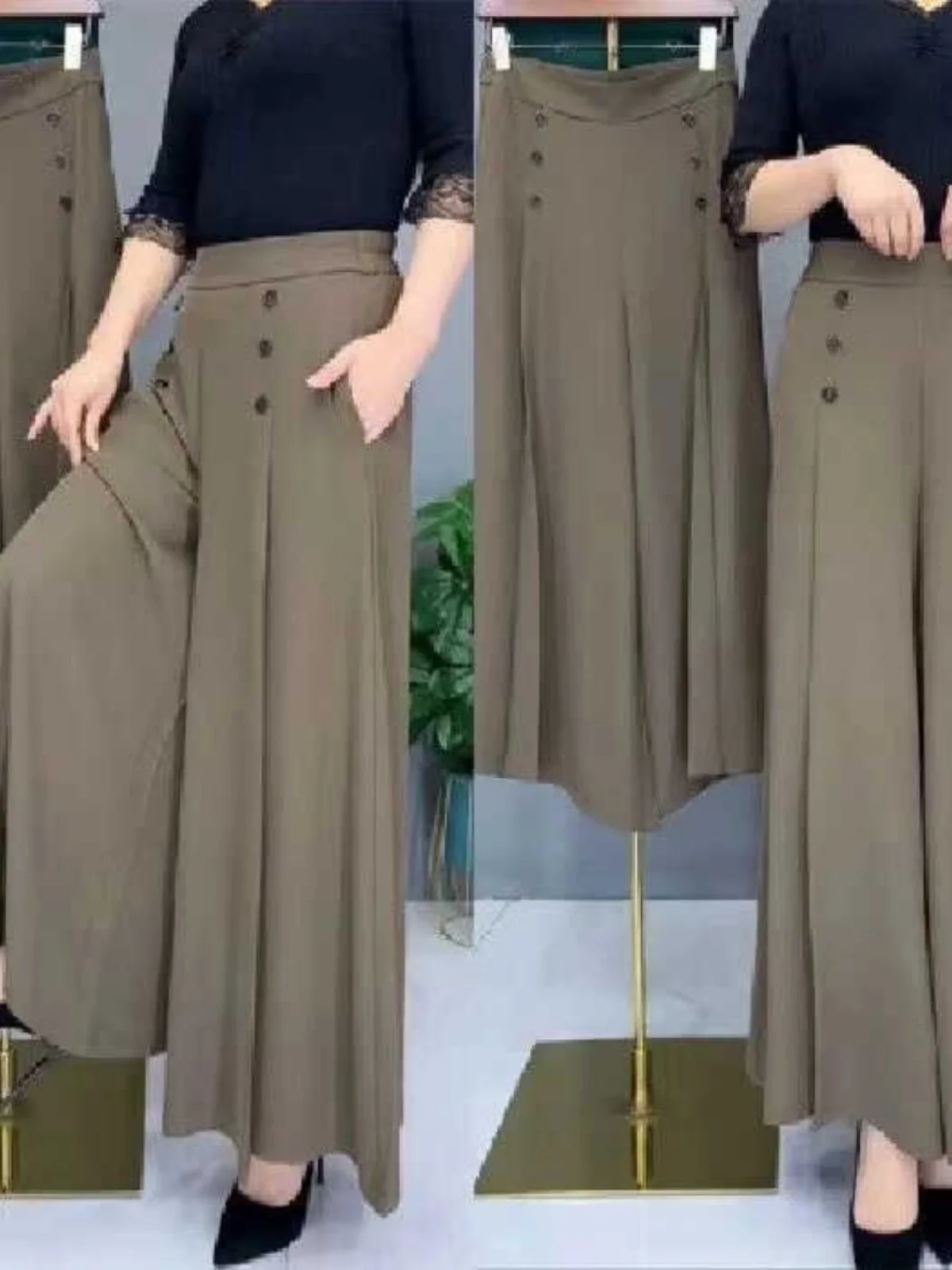 High Waist Draped Skirt Pants Women's plus Size Korean Style Elastic Waist Loose Wide Leg Nine Points Square Dance Pants