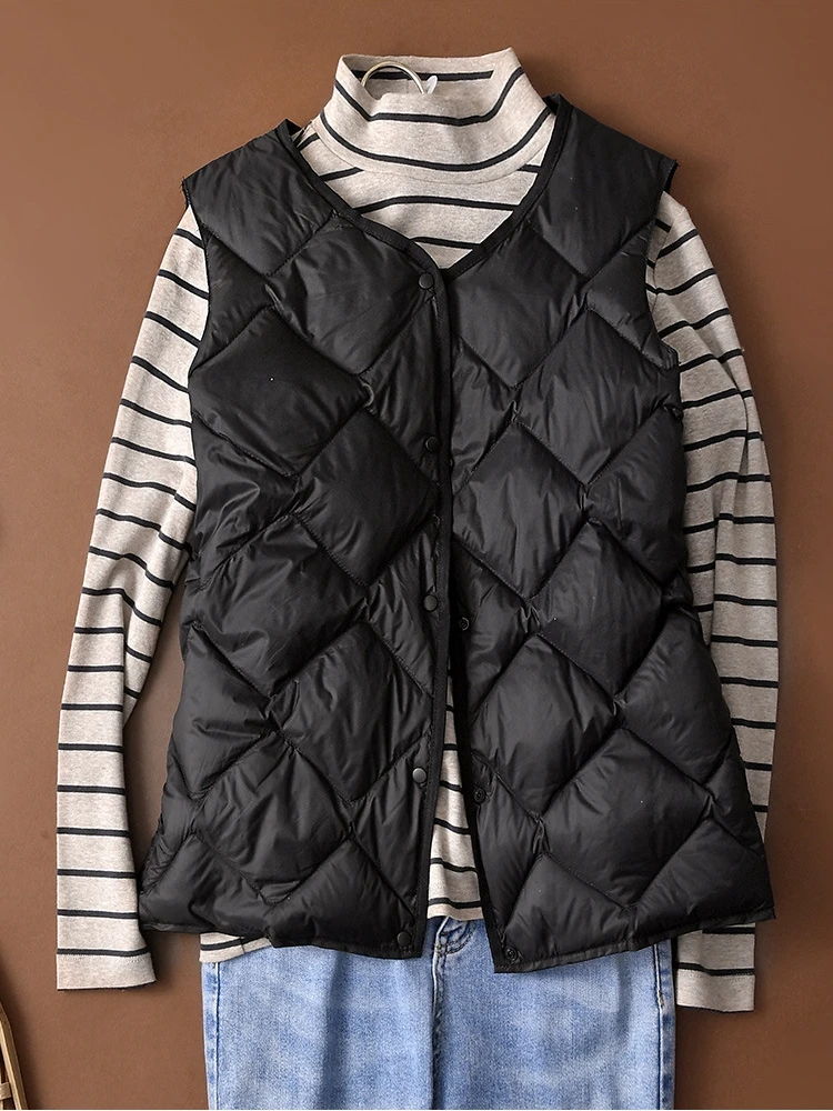 NewBang Ultra Light Down Vest Women Portable Single Breasted Lightweight Sleeveless Winter Warm Without Collar Waistcoat
