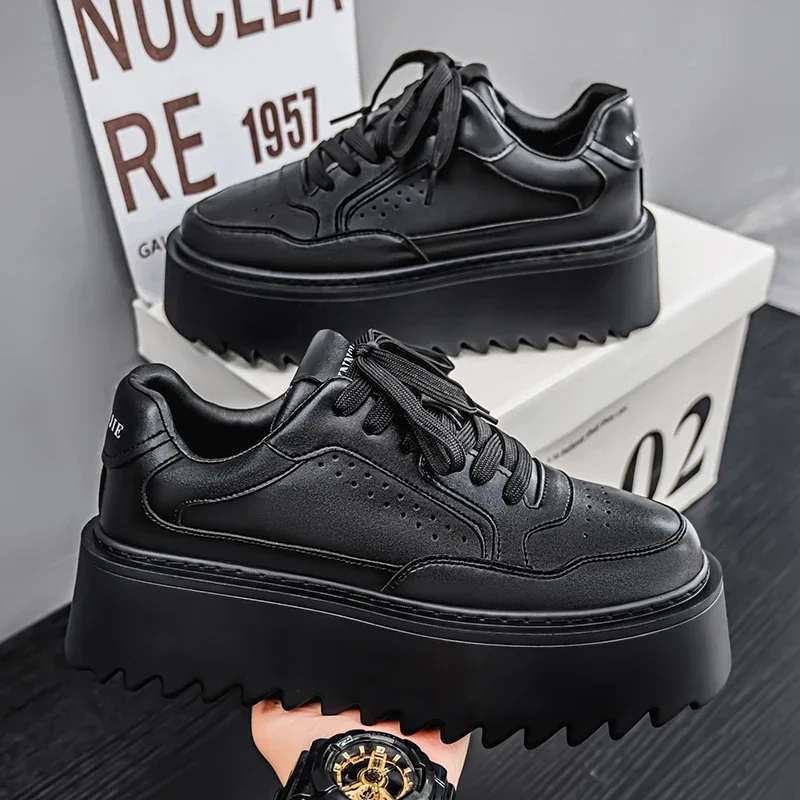 

2026 Fashion Chunky Sneakers Men Non-Slip Casual Sports Shoes Loafers Wear-resistant All-match Thick Bottom White Shoes for Men