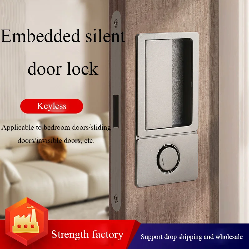 

Minimalist Hidden Door Handle Bedroom Door Lock Embedded Magnetic Silent Door Lock Black Simple Style Invisible Sliding Door Lo