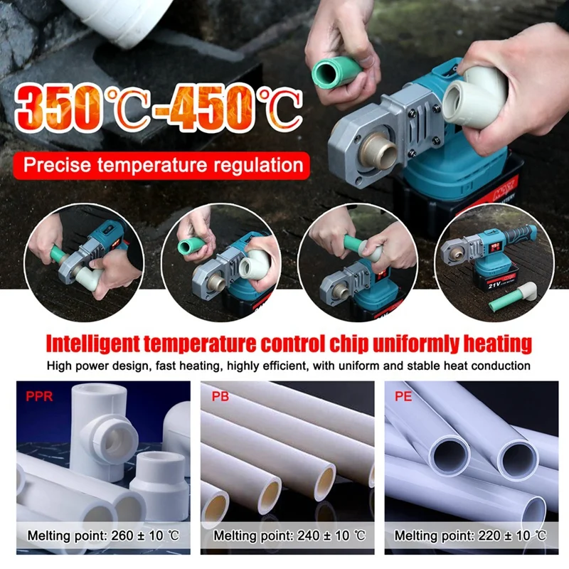 A83I-Plastic PPR Pipe Welding Machine Cordless Water Pipes Melting Device With Replacement Heads Fuse Machine