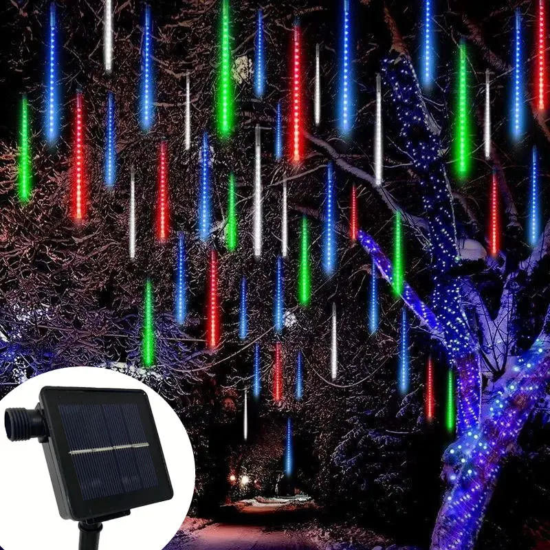 

Solar Meteor Shower Rain Lights 8 Tube 30cm 50cm Led Falling Rain Fairy String Light for Xmas Tree Wedding Party Decoration 2024