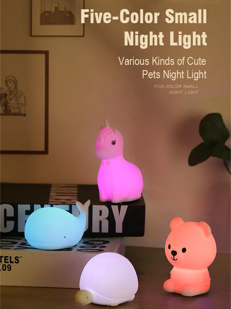 LED Night Light Decompression Silicone Lamp Cute Rabbit Bear Touch Control RGB Mood Night Lamp for Home Children