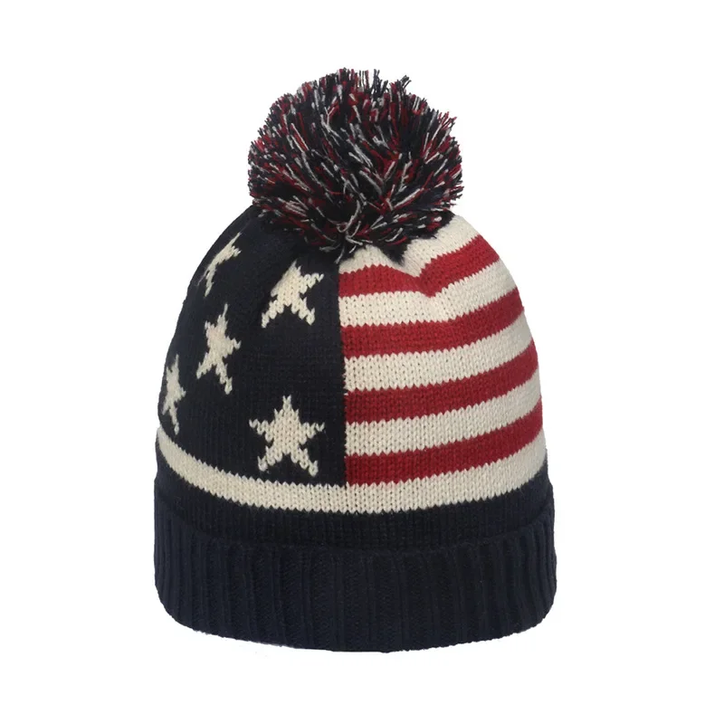 Brand Oohmy Winter Beanie Cuffed Knit Warm Hat for Men Women Youth Boys Girls American Flag Outdoor Ski Sports Hiking Caps