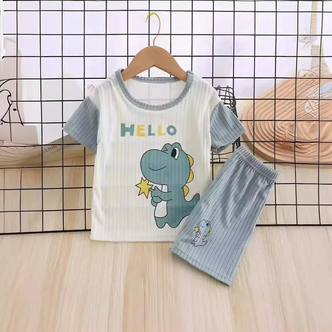 Pijamas transpirables de verano para niños y niñas, camiseta de manga corta con dibujos de dinosaurios, Tops con pantalones cortos, conjuntos de ropa para bebés pequeños, 2024