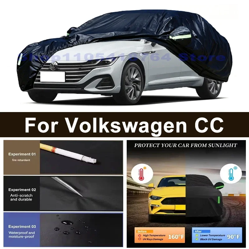 Full Car Cover For Volkswagen CC All Weather Outdoor Snow Sun UV Dustproof with Reflective Strips Wind Straps
