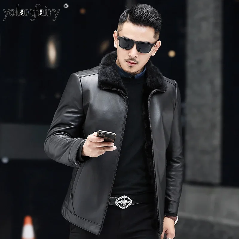 New Genuine Leather and Fur Jacket Men 2023 Winter Mink Inner Men\'s Winter Sheepskin Mink Natural Fur Coat Куртка Мужская Зимняя