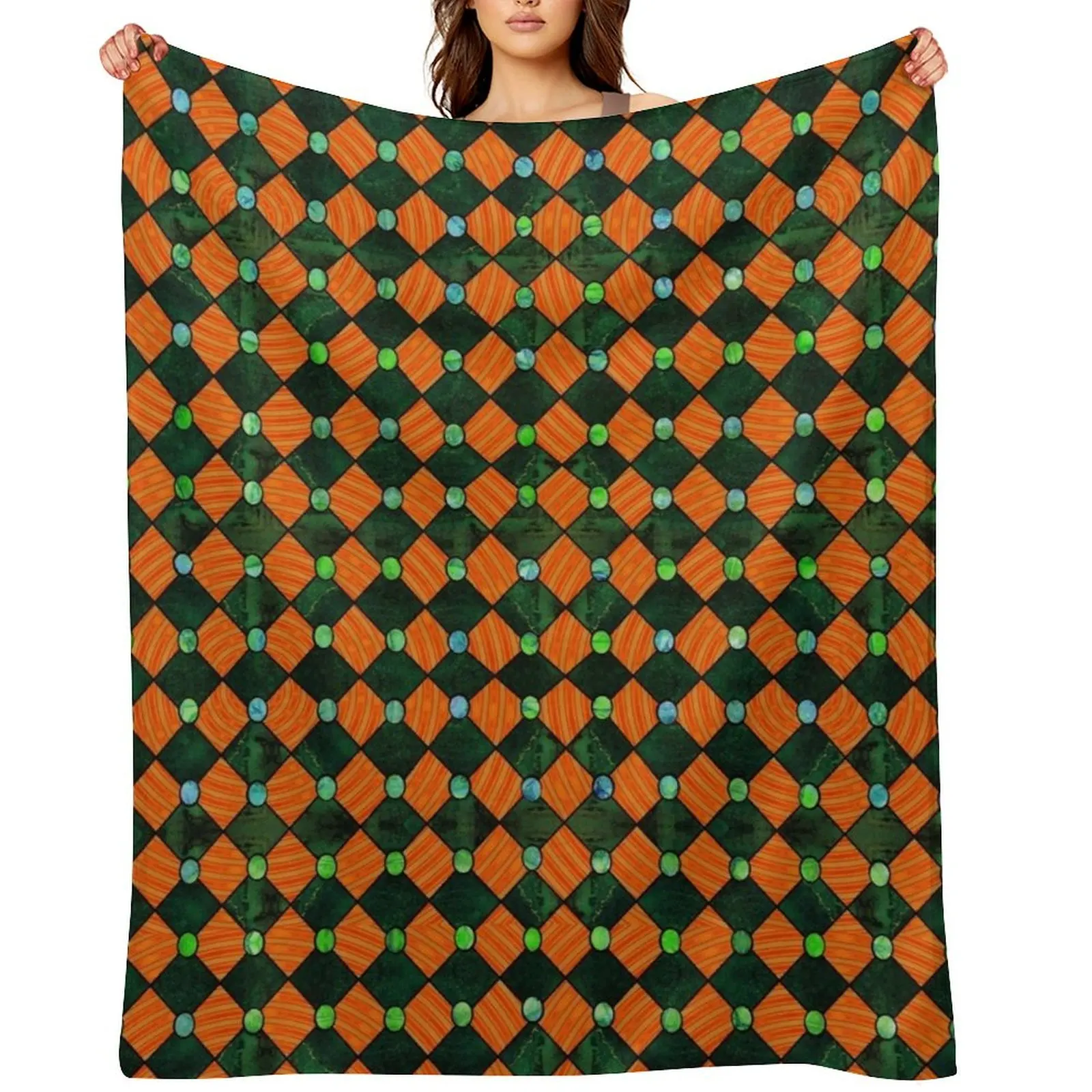 Harlequin in Orange and Green Throw Blanket Bed linens Luxury Brand Decorative Sofas Blankets For Sofas Blankets
