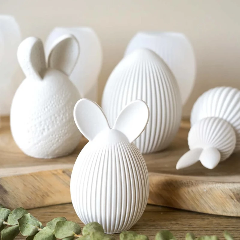 

Easter Series Silicone Mold 3D Striped Egg Straight Ear Rabbit Gourd Diamond Pattern Bunny Scented Candle Gypsum Craft Gift Mold