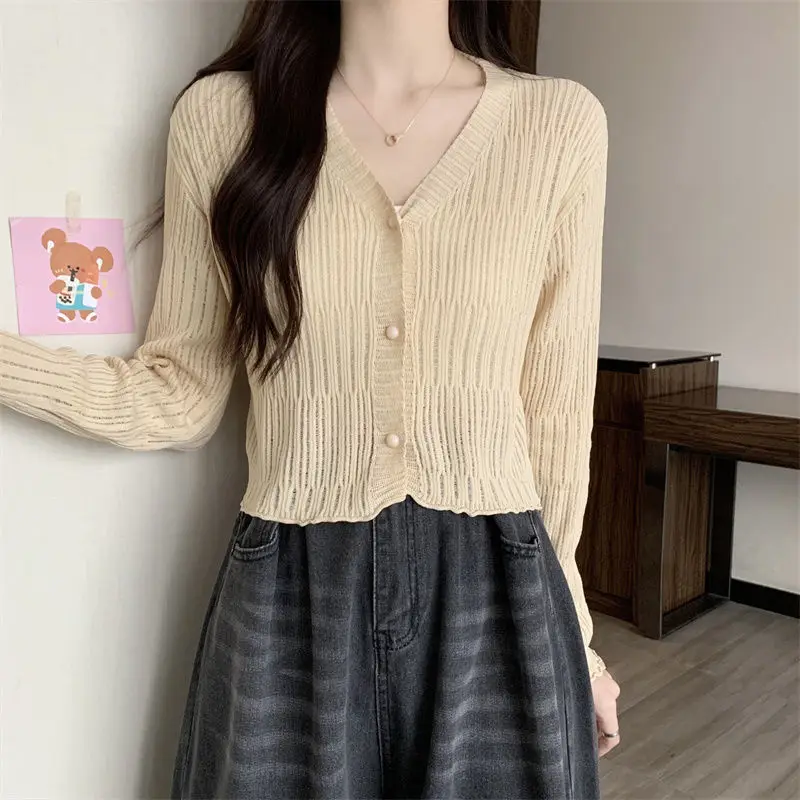 V Neck Solid Color Long Sleeved Women Casual Korean Style Tee Cardigan Clothes Female Vintage Butterfly Sweet Ropa Mujer Top