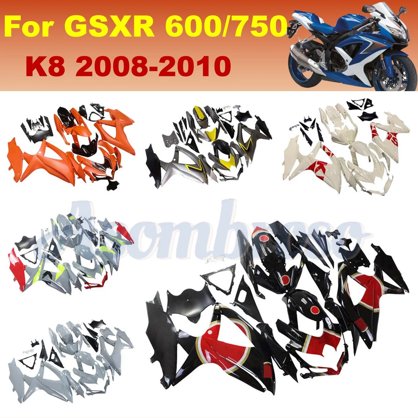 For GSXR600 GSXR750 2008 2009 2010 Full Fairings GSX-R600 750 08-10 Motorcycle Plastic Fairing Kit Body Set