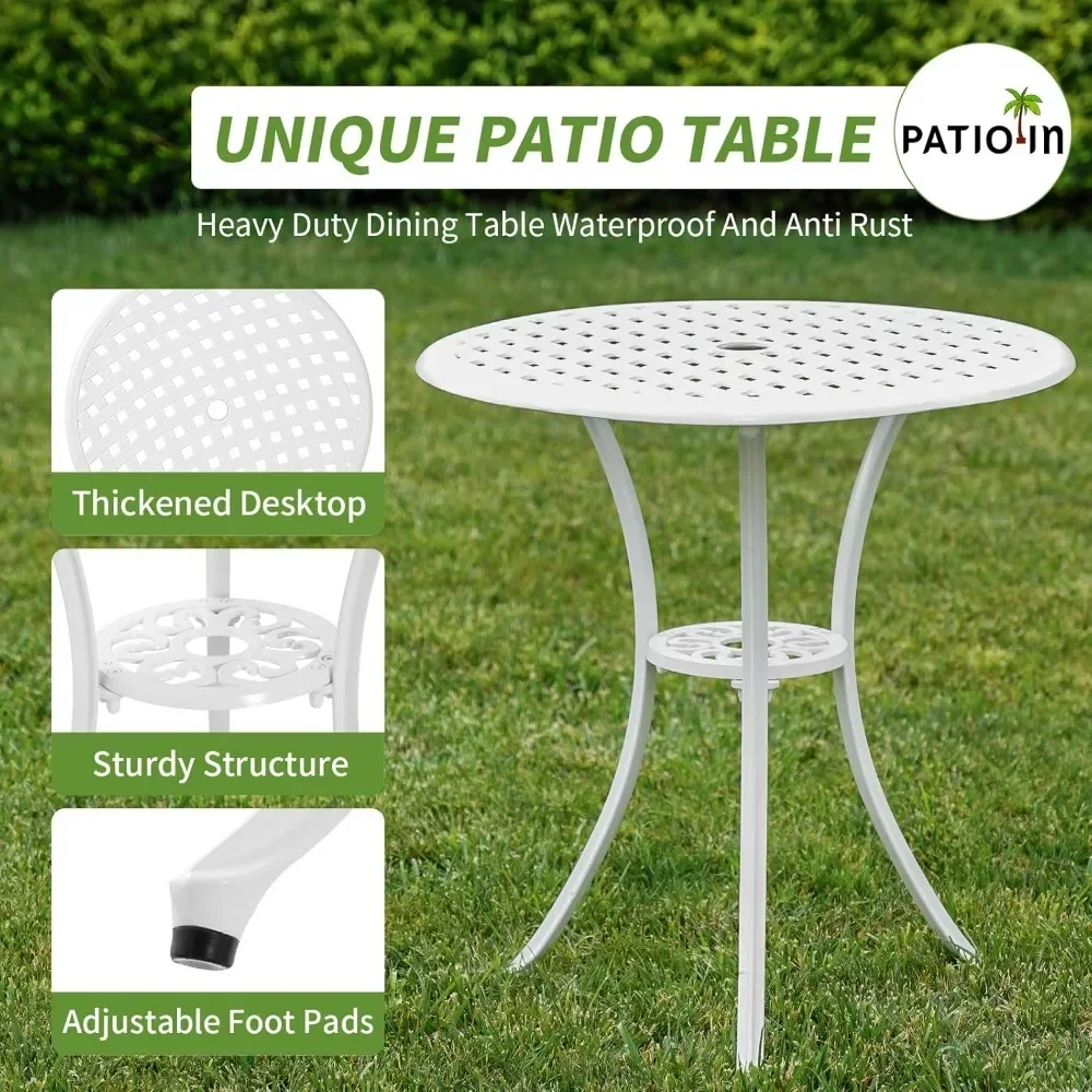 

[New Arrival, Limited Stock!]bistro set 3 piece outdoor patio bistro set with umbrella hole, rust resistant white bistro table a