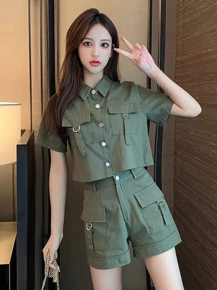 

Summer Cargo Women Short Sets Korean Style Fashion Elegant New In Matching Sets Casual 2 Piece Sets Women's Suit Outfit