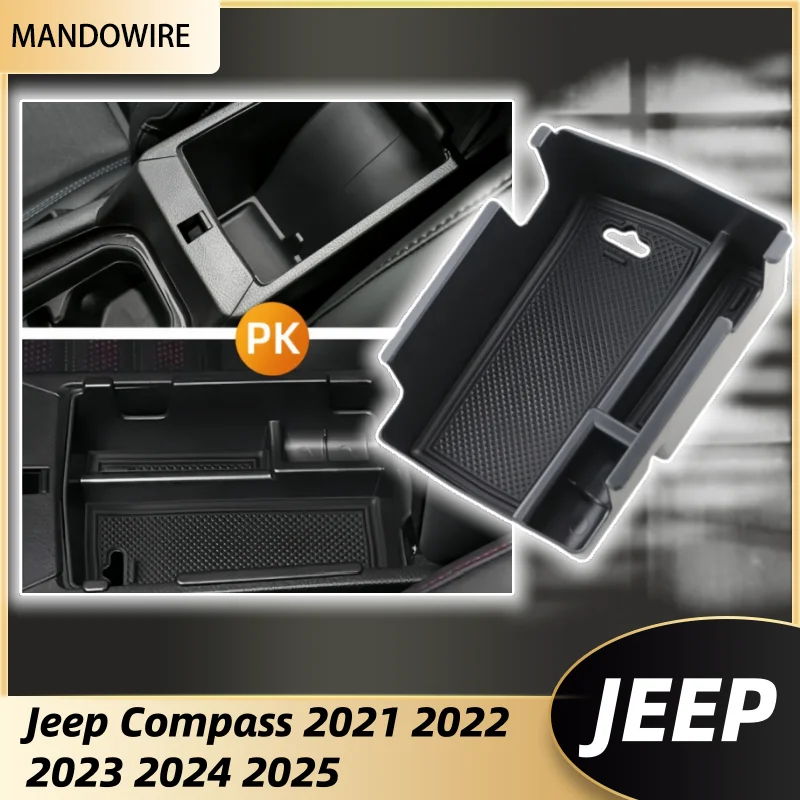 

For Jeep Compass 2021 2022 2023 2024 2025 Car Armrest Storage Box Tray Center Clutter Organizing Holder Container Accessories