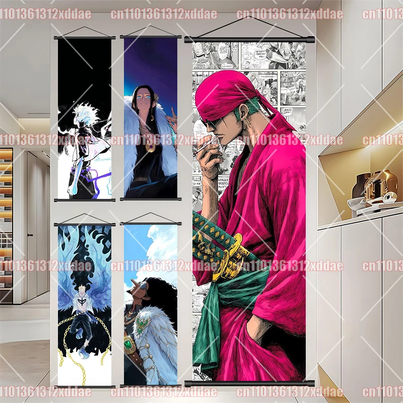 

Classic Anime One Piece Scroll Painting Nami Hancock Zoro Luffy Ace HD Sail Poster Fan Party Decoration Hanging Painting Gift