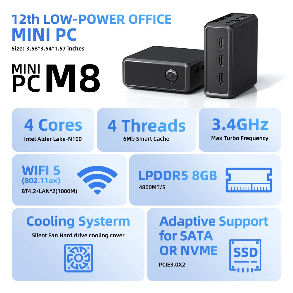 New 12Th Gen Mini Pc Windows11 Intel  N100 Processor 8Gb Ddr5 4800Mhz 256Gb Pocket 12V  Mini Computer