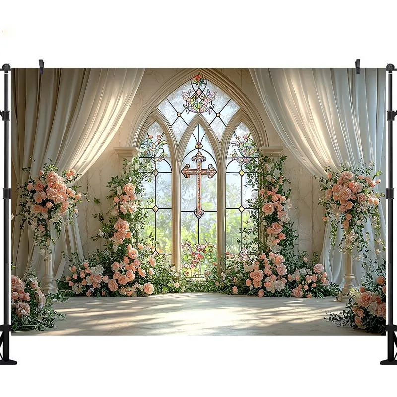 LS Photography Backgrounds God Bless Church Floral Decoration Wedding Adult Artistic Portrait Photo Studio Backdrops