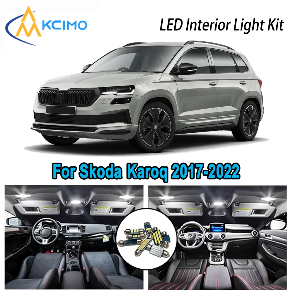 

For Skoda Karoq 2017-2022 2018 2019 2020 2021 2022 Premium Interior LED Dome Map Trunk Light Kit Canbus Error Free Car LED Lamps