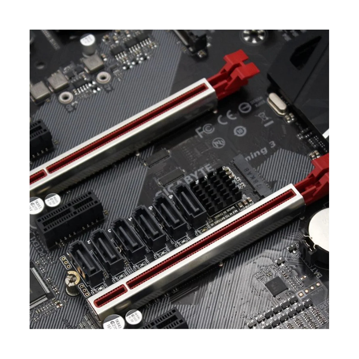 M.2 MKEY PCI-E Riser Card M.2 NVME to SATA3.0 PCIE to SATA 6Gpbsx6-Port Expansion Card ASM1166 Support PM Function