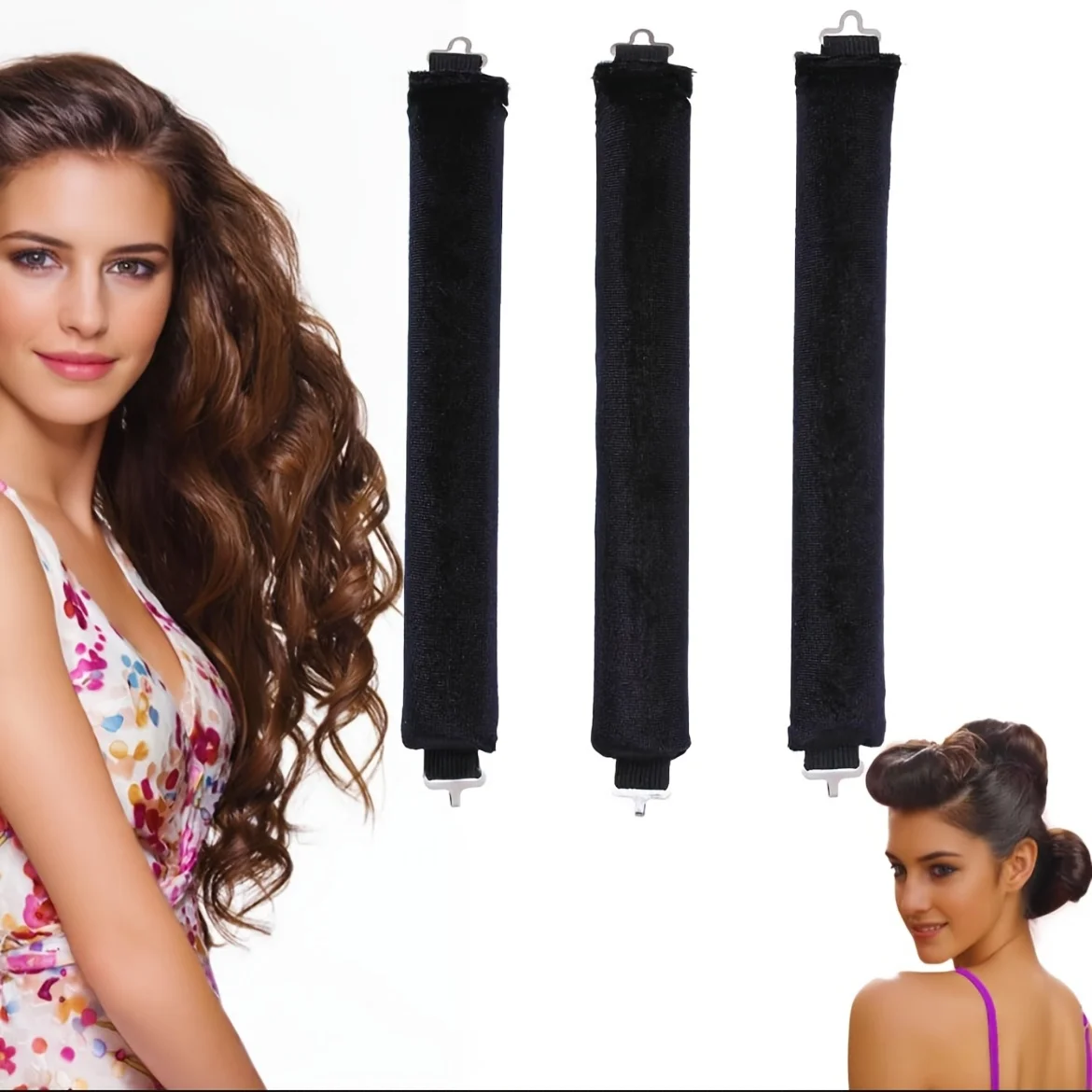 New Heatless Silicone Curler Set - 3 Pcs with Metal Hooks, Lazy Hair Styling Tool for Big Waves, Overnight Sleep Curlers
