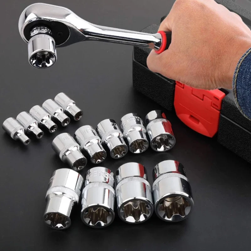 16/19/21Pcs Plum Blossom Sleeve Hex Bit Socket Set 12 Point Socket Wrench Set Drive Sockets Versatility Combination