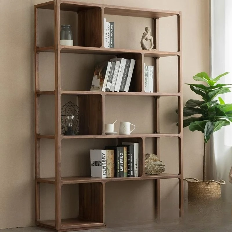 Nordic modern simple black walnut mortise tenon living room porch partition storage lattice rack