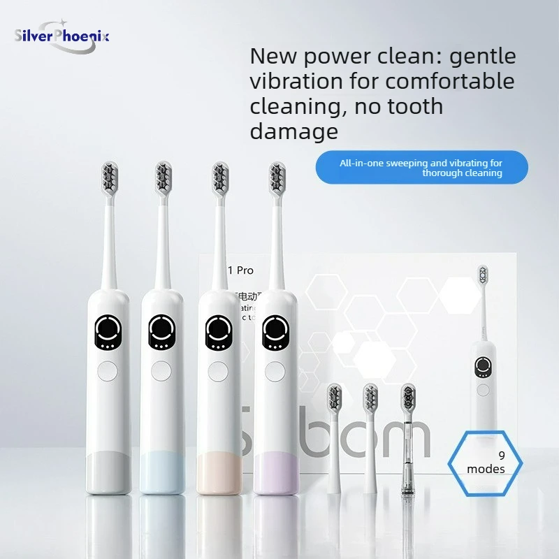 

Умная ультразвуковая электрическая зубная щетка, 3 настроления скорости, девять режимов, плата за выходной выход, мягкая щетина, водонепроницаемость.