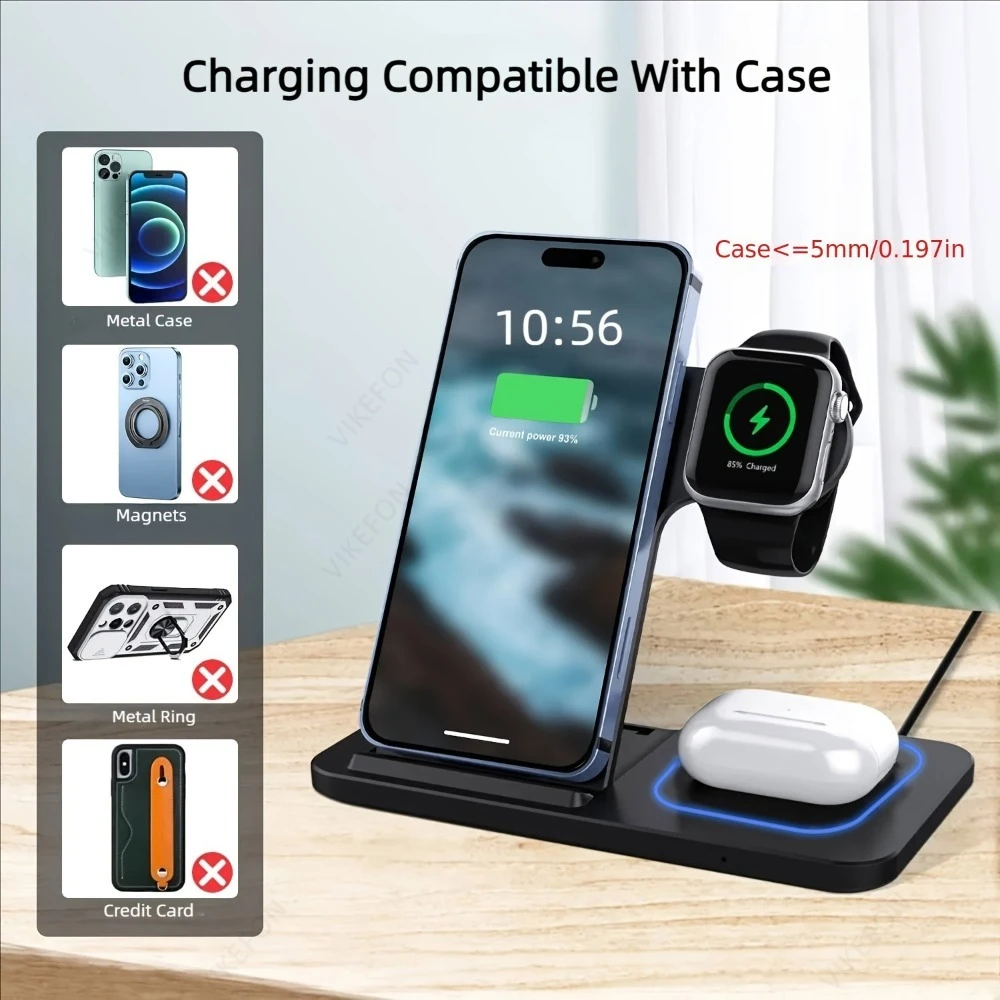 Foldable 100W Wireless Charging Station for iPhone 16 15 14 13 12 iWatch 10-2 Ultra Airpods 4 Pro 3 in 1 Fast Charger Stand Dock - náhled 3