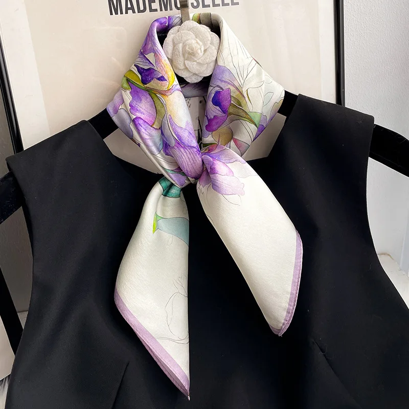 

New 100% Pure Silk Scarf Women Neck Hair Foulard Luxury High Quality Bandana Square Headband Hijab Print Poncho Scarves Pashmina