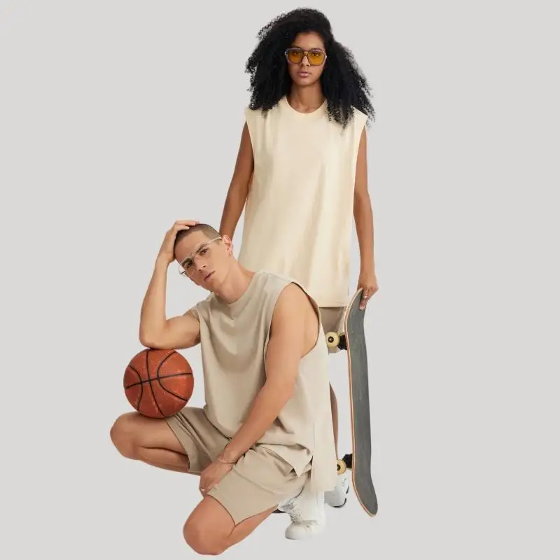 قميص رجالي صيفي بدون أكمام بدون أكمام ، بيج سادة ، بلوزات للركض واللياقة البدنية ، قميص رياضي ، طباعة شاشة ، تي شيرت ، قطن ، جودة عالية ،