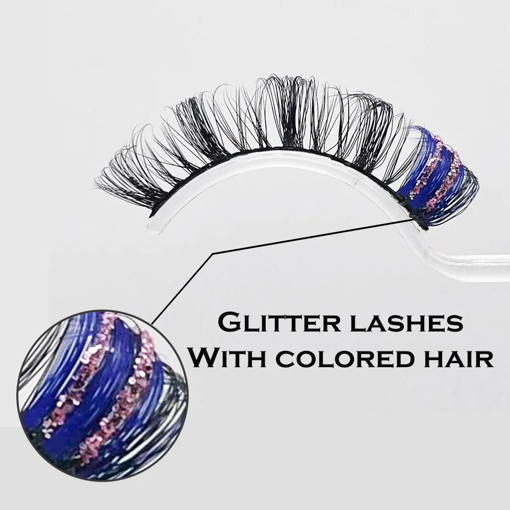 Color Lashes Russian Volume With Glitter Fake Lash Curl DD Faux Mink Wholesale Glitter Eyelashes Handmade Dramatic Lashes Bulk