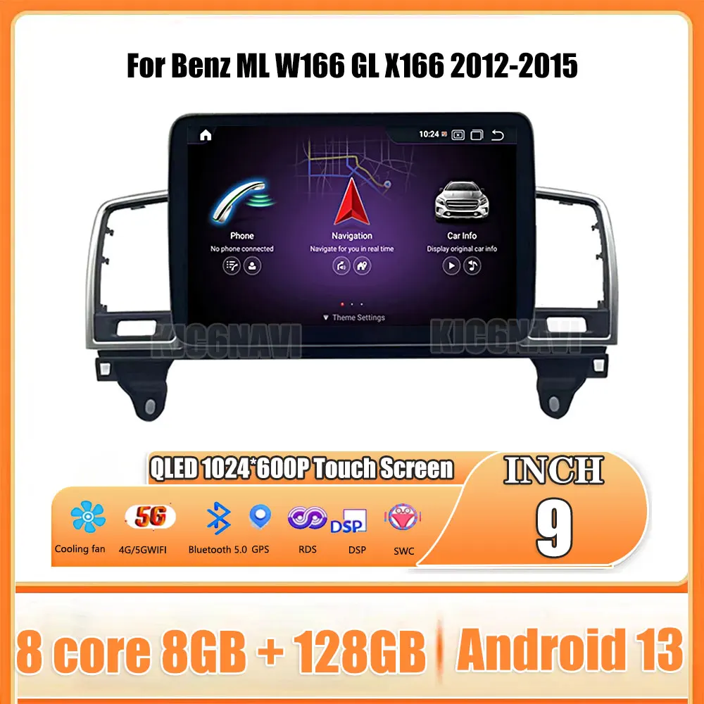 

9 Inch Android 13 Oled Screen Car Multimedia Video Player GPS For Benz ML W166 GL X166 2012-2015 Stereo Carplay Tape Recorder