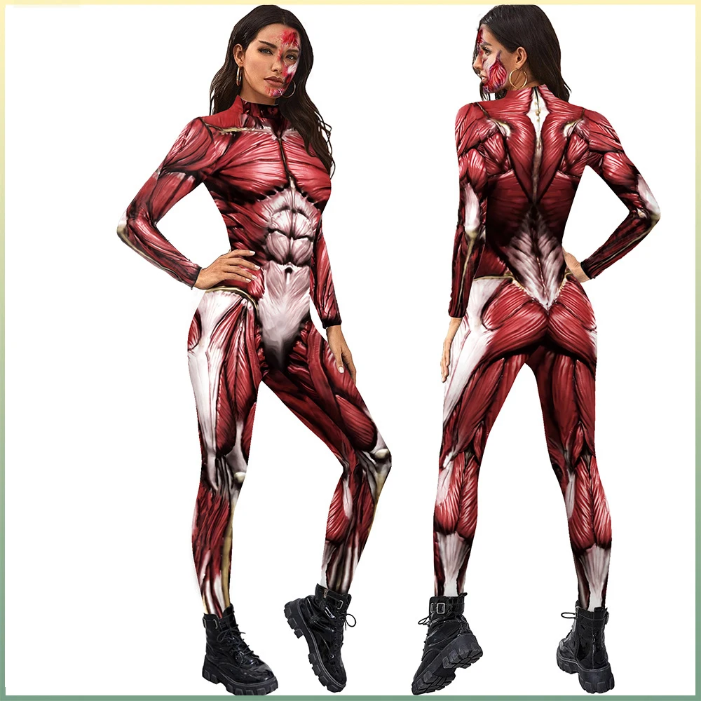 

2026 Halloween Cosplay Costumes for Men Women 3D Printed Muscle Elastic Human Anatomy Body Bodysuit Jumpsuit