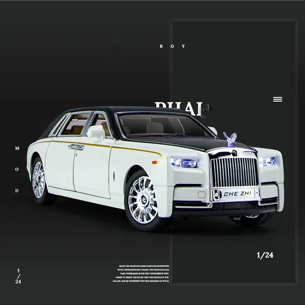 Rolls-royce Phantom Starry Sky Top Car, simulación de sonido y luz, modelo de coche de aleación extraíble, decoración, juguete para niños, regalo C33, 1:24