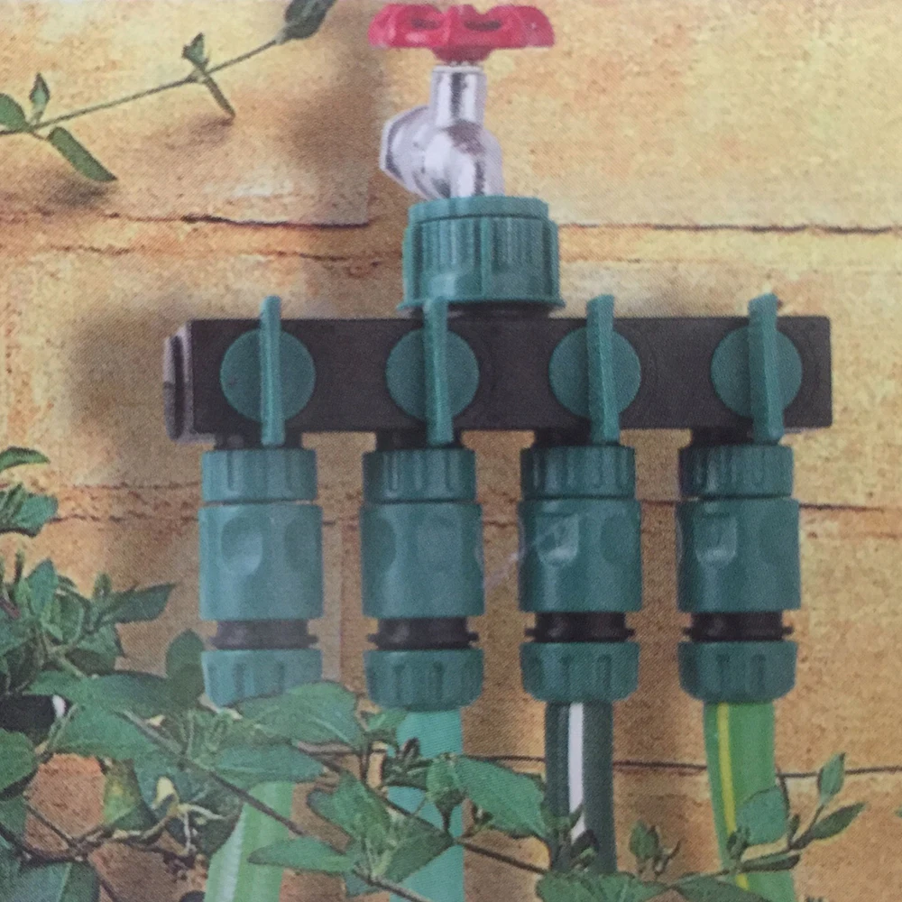 Water Distributor Valve with 4 Way Splitting Function for 1/2 Inch Standard Garden Tap to Support Concurrent Use of Four Hoses