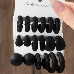 New 3-Pair High End Black Personalized Exaggerated CCB Earrings Creative Double Circle Women's Earring Set