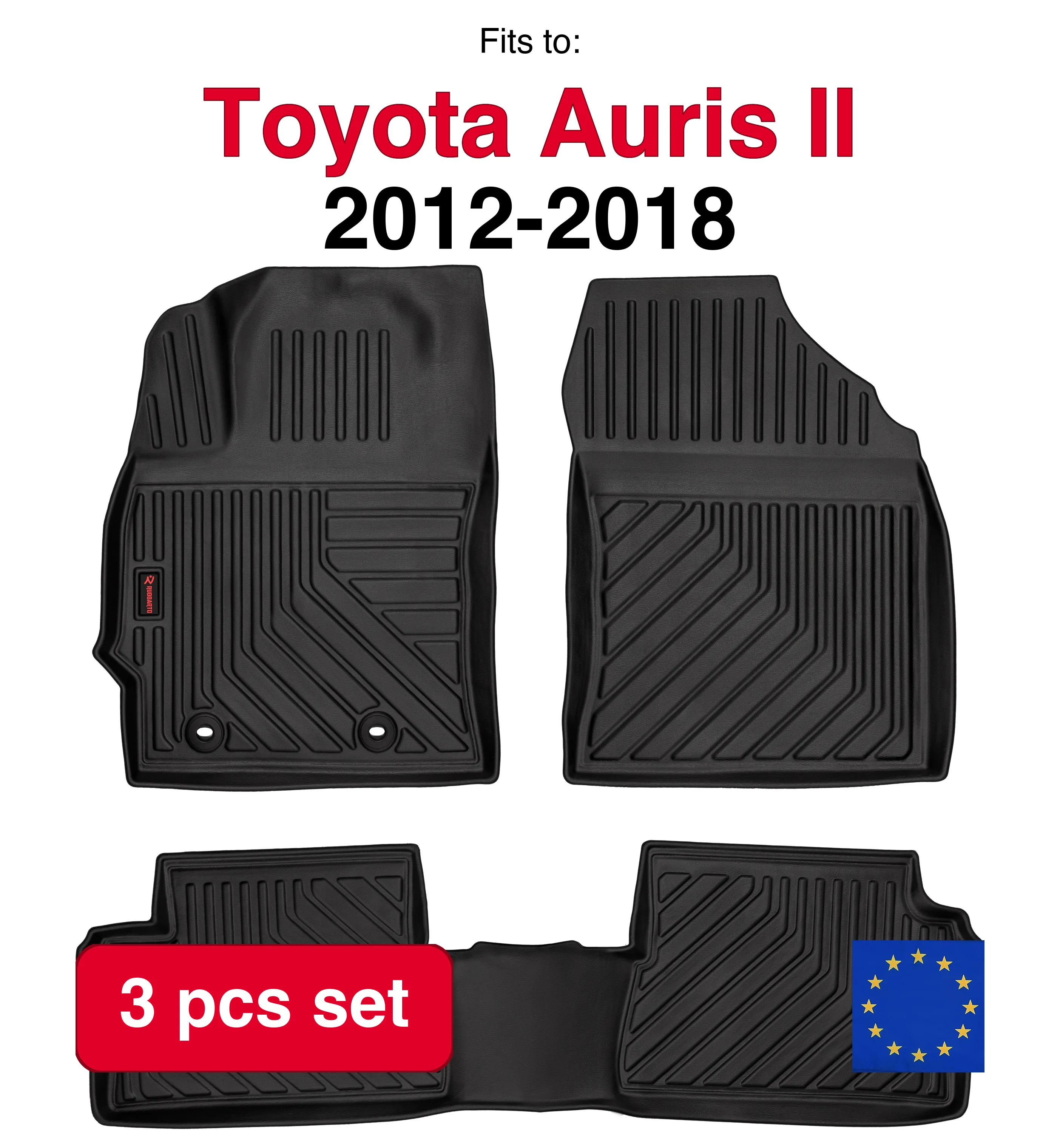 Image of 3D-Gummi-Autoteppiche für Toyota Auris II Schrägheck (2012–2018) – Schwarz, passend (3 Stück)