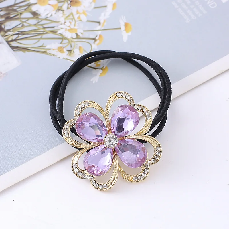 Diamond Crystal Jewelry Stones Rhinestone Flower Hair Rope Crystal Rubber Bands Korean Trendy Elastic Hair Bands Headwear