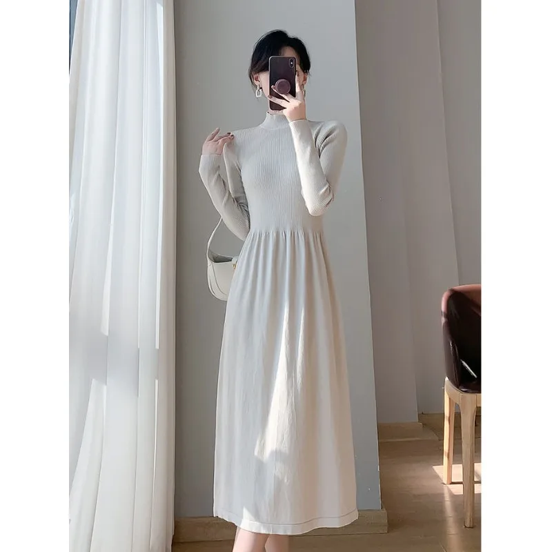 Clothing Hrajuku for Women's Solid Color Girl Casual Y2k Cute Elegant Office Lady Half High Collar Party Vintage Fashion Dresses