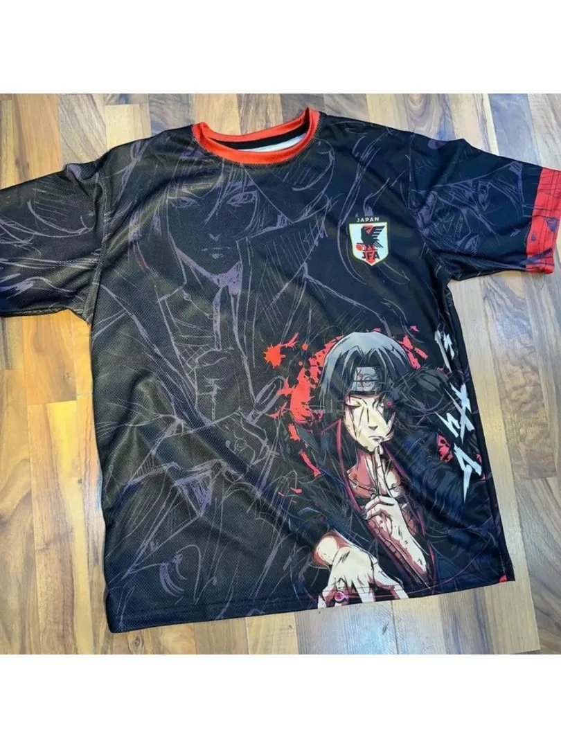 Naruto Uchiha Itachi Anime Fußballtrikot für Kinder, Jungen und Mädchen, schnell trocknend, atmungsaktiv, für Spieltraining, Fan-Sport, kurzärmelige Oberteile