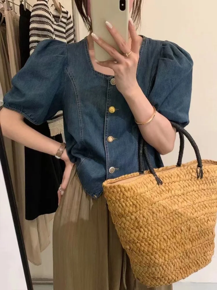 Women Short Denim Coats 2024 Ropa Mujer Fashion Jean Jacket Loose Casual Y2k Clothes Korean Sleeve Coat Temperament Tops