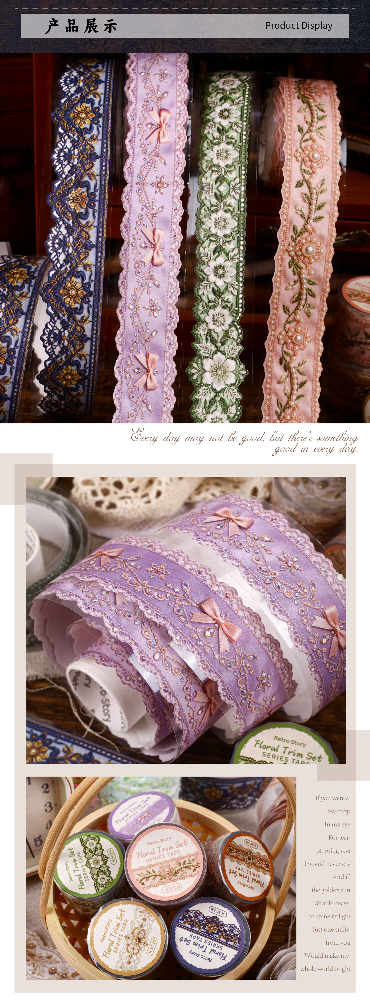 JIANQI 30mm * 2m Kreatives Spitzenband im Retro-Blumenstil, DIY Scrapbook Ästhetisches Masking Tape – Detail 2