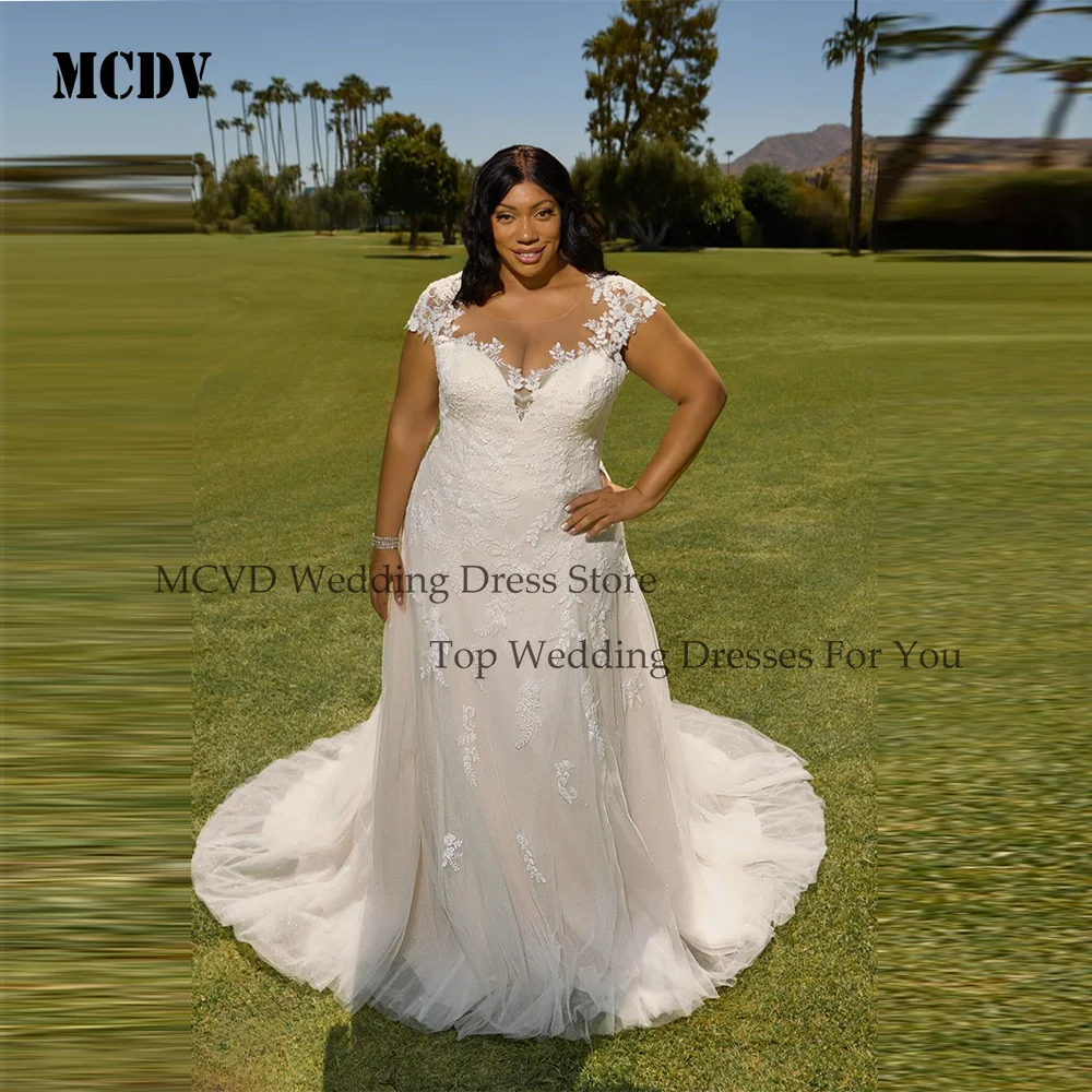 

MCDV Beach A Line Plus Size Wedding Dresses for Princess 2026 Summer Cap Sleeve Bridal Gowns Tulle Vestido De Novia Customized