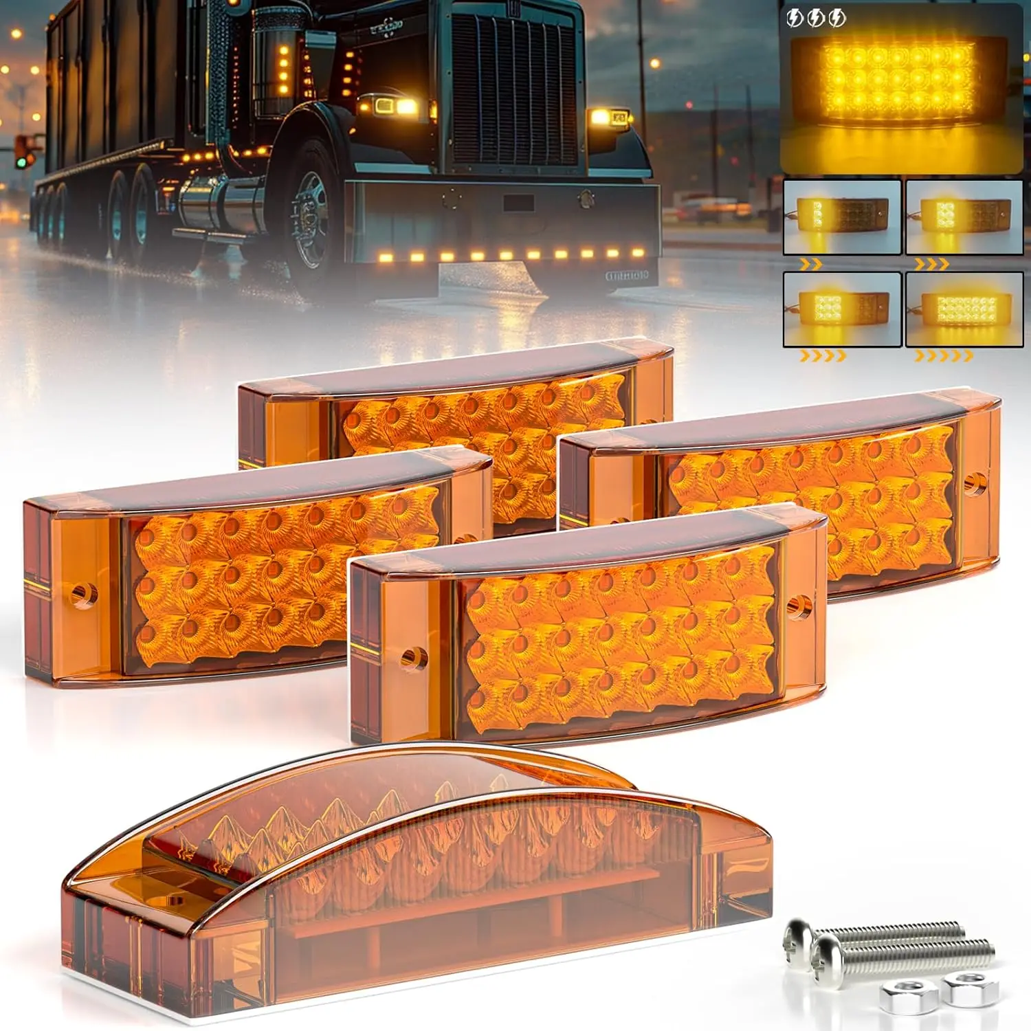 Trailer Marker LED Lights Amber 21LED 5.8'' 12V Rectangular Flash Strobe Flow Light Waterproof for Trailer Truck Van Pickup,5Pcs