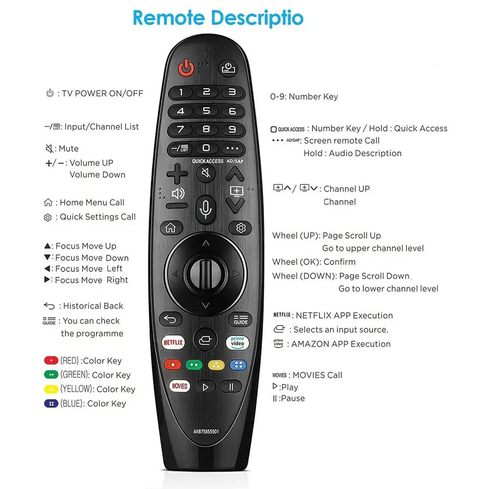 Hunnesor Replacement Magic Remote Control for LG Smart TV 2017-2020 with Pointer and Voice for LG TVs UHD OLED QNED NanoCell